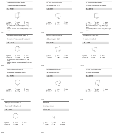 Ditre Italia Sanders cushions — manufacturer article drawings and dimensions