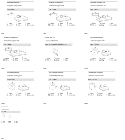 Ditre Italia Sanders elements with back cushions with zip — manufacturer article drawings and dimensions