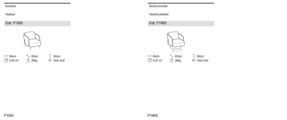 Ditre Italia 356 Armchair — manufacturer article drawings and dimensions