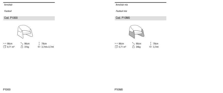 Ditre Italia Blazer Armchair — manufacturer article drawings and dimensions