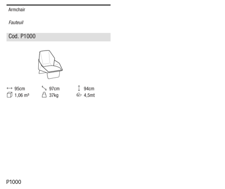 Ditre Italia Loto Armchair — manufacturer article drawings and dimensions