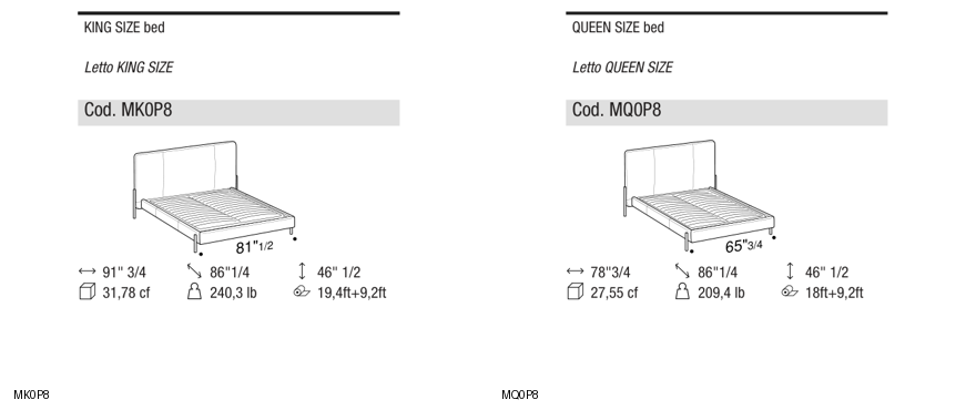 Ditre Italia Alar exclusive with hanging effect bed frame — manufacturer article drawings and dimensions