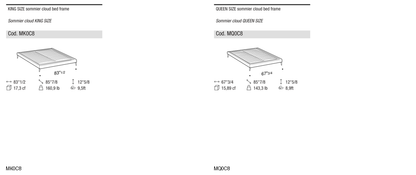 Ditre Italia Sommier with CLOUD bed frame — manufacturer article drawings and dimensions