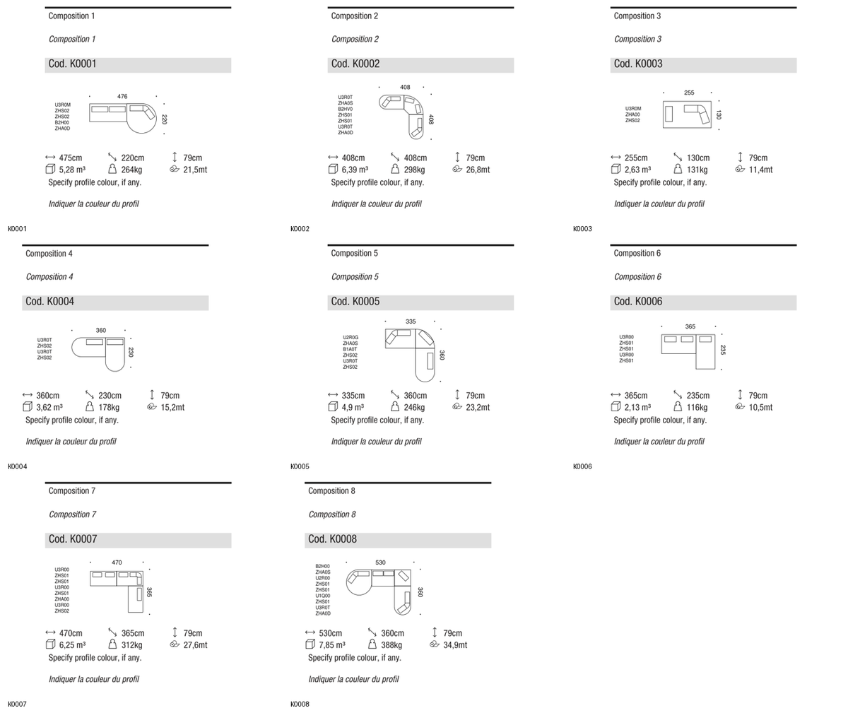 Ditre Italia Isla compositions with backrests — manufacturer article drawings and dimensions