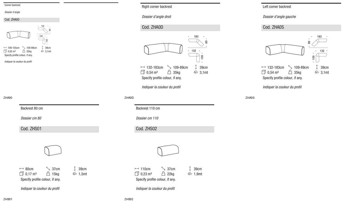 Ditre Italia Isla slim bases and backrests — manufacturer article drawings and dimensions