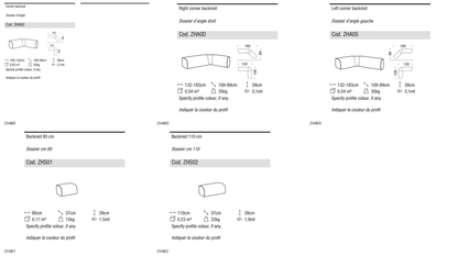 Ditre Italia Isla slim bases and backrests — manufacturer article drawings and dimensions
