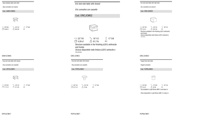 Ditre Italia Aany - Eric - Erys - Pop - Puppet - Skin bed side tables — manufacturer article drawings and dimensions