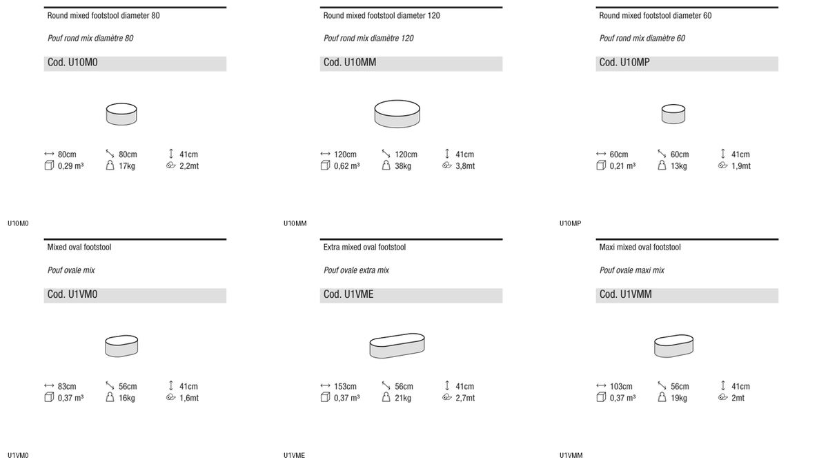 Ditre Italia Clip set mixed smooth footstool — manufacturer article drawings and dimensions