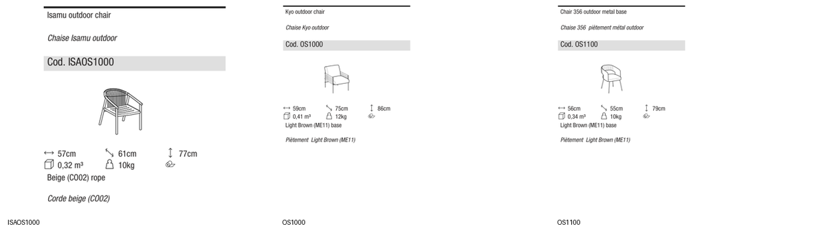Ditre Italia 356 - Kyo - Isamu outdoor chairs — manufacturer article drawings and dimensions
