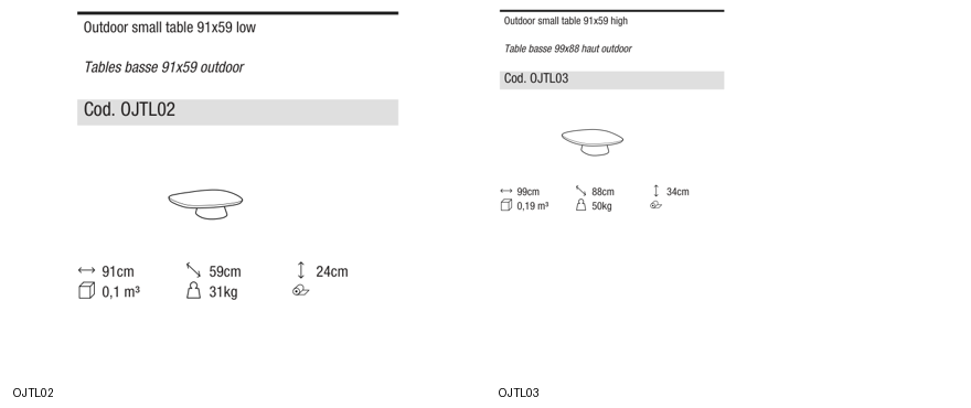 Ditre Italia Stone-out outdoor small tables — manufacturer article drawings and dimensions