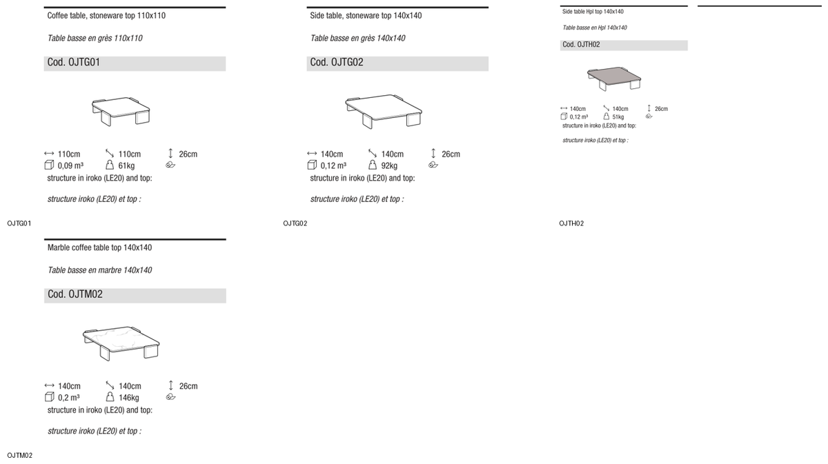 Ditre Italia Tao Outdoor coffee tables — manufacturer article drawings and dimensions