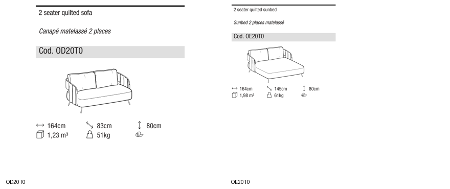 Ditre Italia 356 quilted outdoor — manufacturer article drawings and dimensions