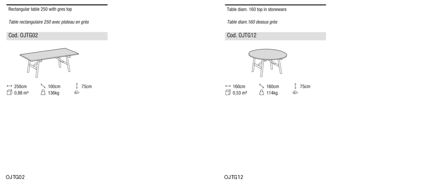 Ditre Italia Isamu outdoor tables top in stoneware — manufacturer article drawings and dimensions