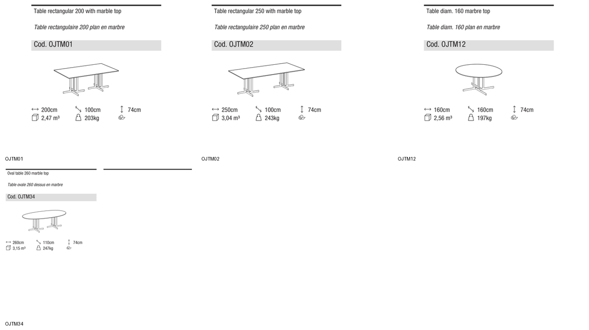 Ditre Italia Nell outdoor table marble top — manufacturer article drawings and dimensions