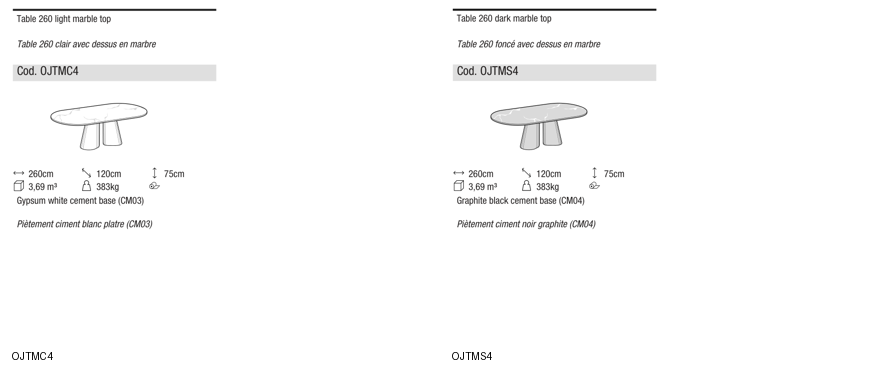 Ditre Italia Pillar outdoor tables top in marble — manufacturer article drawings and dimensions