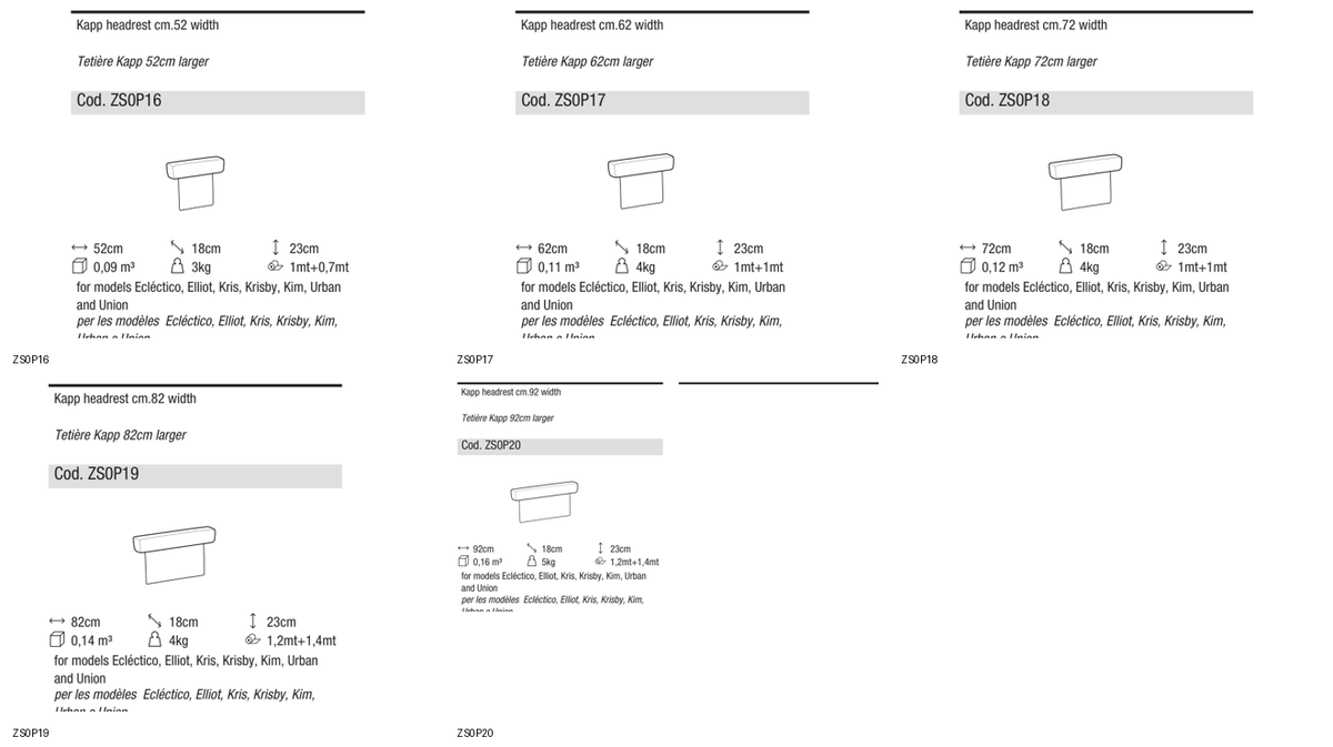 Ditre Italia Kapp headrest — manufacturer article drawings and dimensions