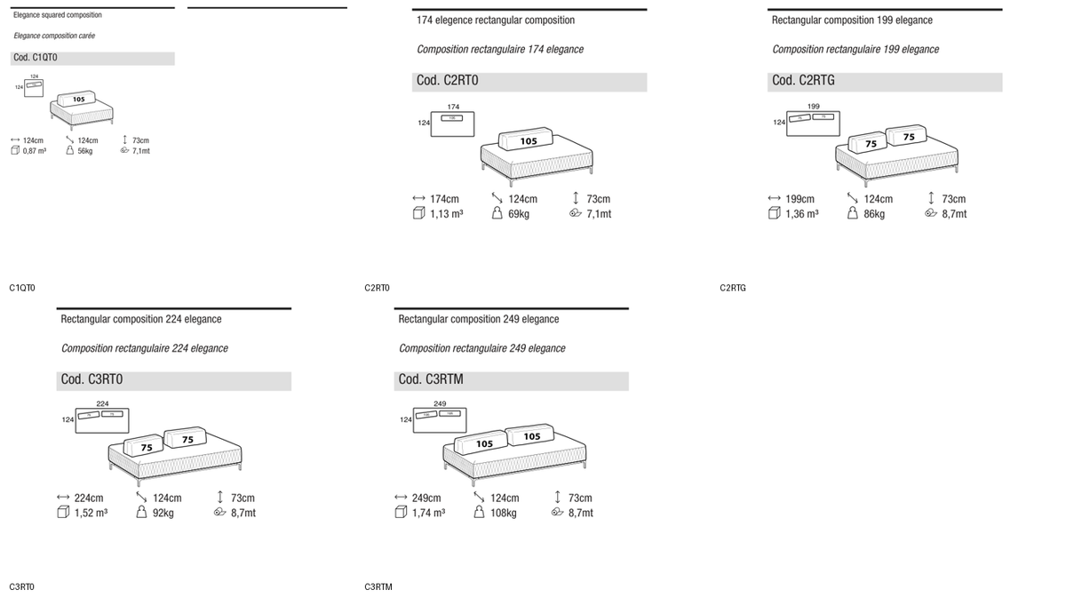 Ditre Italia Sanders air elegance elements with backrest without zip — manufacturer article drawings and dimensions
