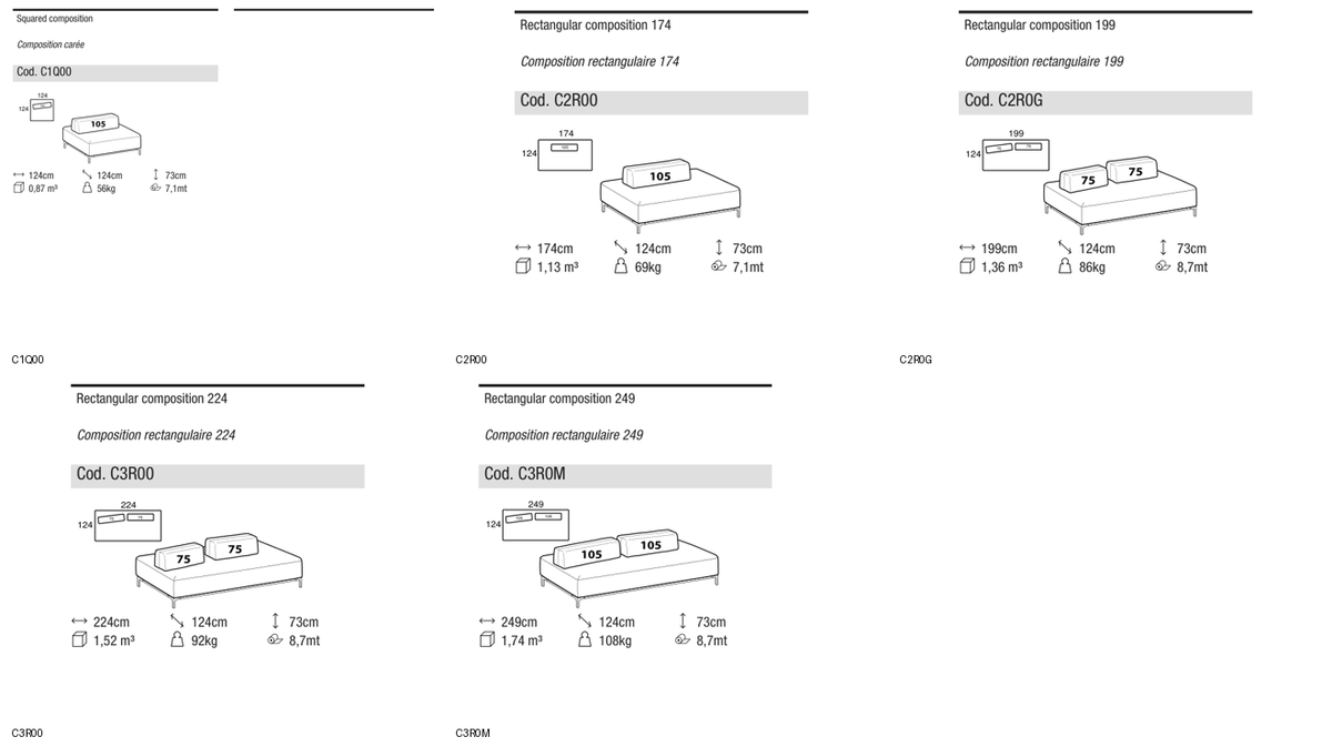 Ditre Italia Sanders air elements with backrest without zip — manufacturer article drawings and dimensions