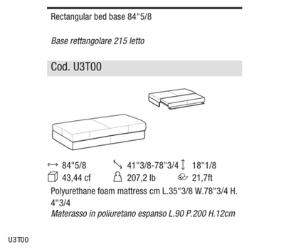 Ditre Italia Sanders sofa bed — manufacturer article drawings and dimensions