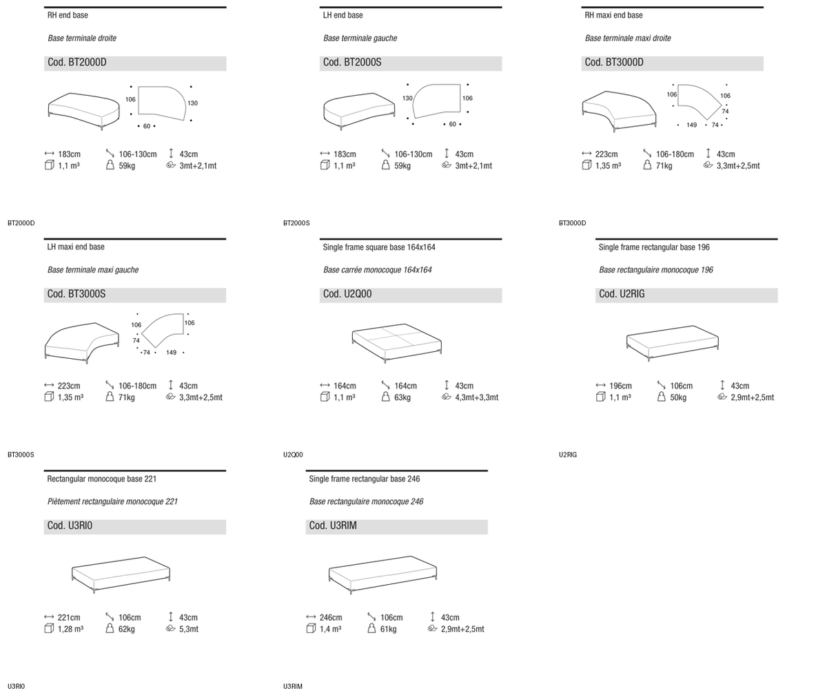 Ditre Italia Union single frame bases — manufacturer article drawings and dimensions