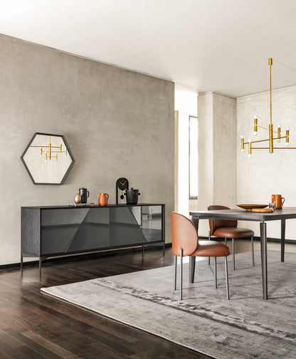 Alf DaFrè Esagona hexagonal mirror with fixed Moka Shine frame in a manufacturer room photograph; other furnishings not included.