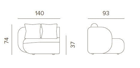 Idol&Furniture Sofa COSY MODULAR RIGHT 2-SEATER — Canapa Axroma — dimension diagram