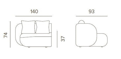 Idol&Furniture Sofa COSY MODULAR RIGHT 2-SEATER — Canapa Axroma — dimension diagram
