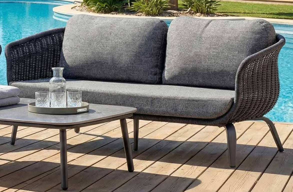 Idol&Furniture Sofa MELROSE ROPE — Anthracite — sofa in setting; coffee table not included
