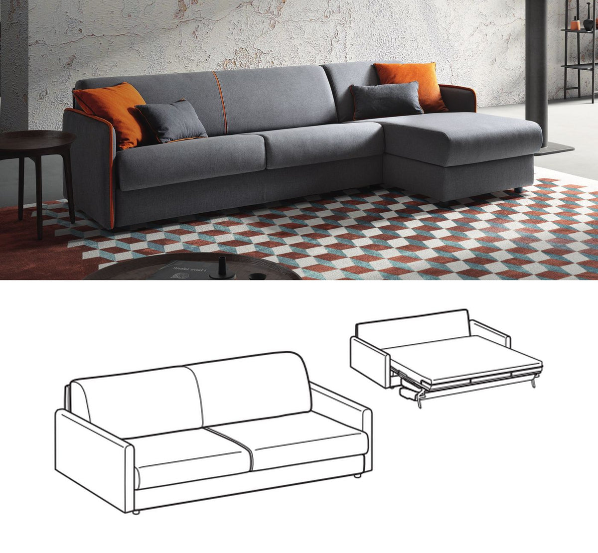 LeComfort Sofa Bed MADEIRA – Glamour / 3-seater Maxi (MR08D3T0M)