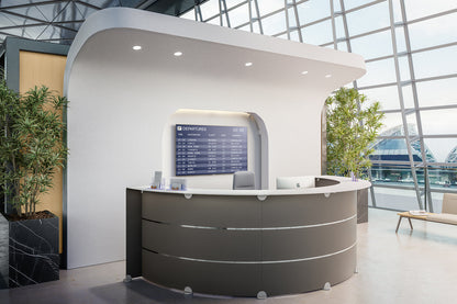 Quadrifoglio Reception Glass Small wave reception configuration with high counters - glass countertops