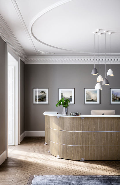 Quadrifoglio Reception Glass Small wave reception configuration with high counters - glass countertops