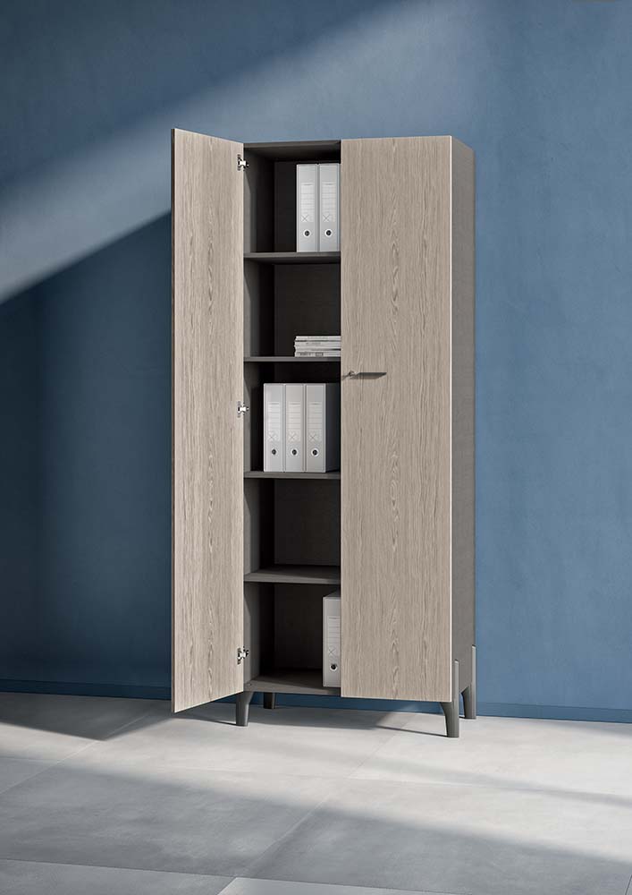 Quadrifoglio Storage Cabinet with metal carcass and melamine double hinged doors - lockable, includes four metal shelves