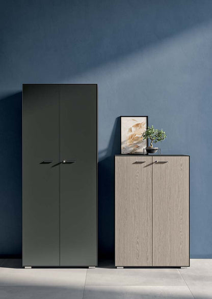 Quadrifoglio Storage Cabinet with metal carcass and melamine double hinged doors - lockable, includes four metal shelves