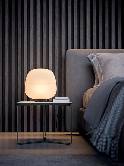 Quadrifoglio Afra, table, white acid-etched glass