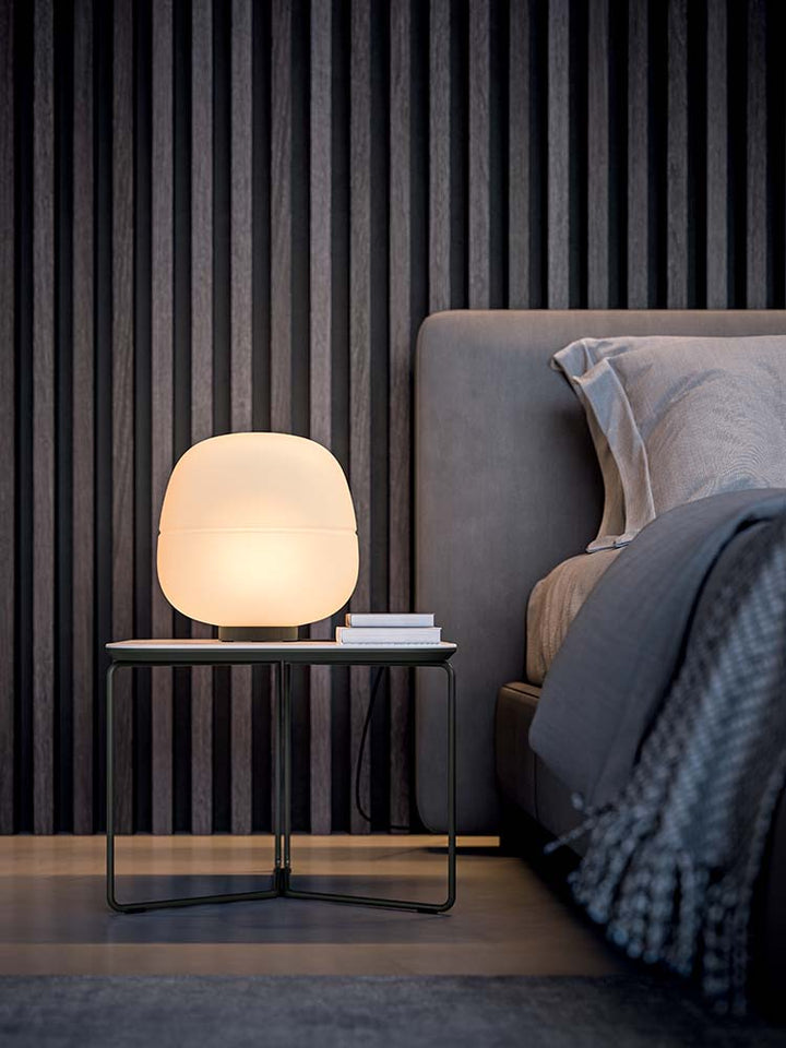 Quadrifoglio Afra, table, white acid-etched glass