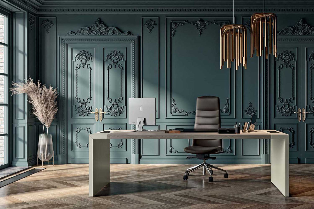 Quadrifoglio e-10 Wood veneer single desk and lacquered legs