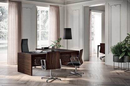 Quadrifoglio e-10 Wood veneer single desk and lacquered legs