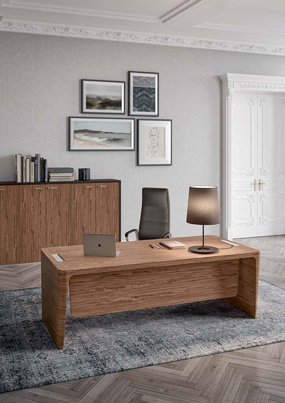 Quadrifoglio X10 Wood veneer rectangular desk with leather inlay