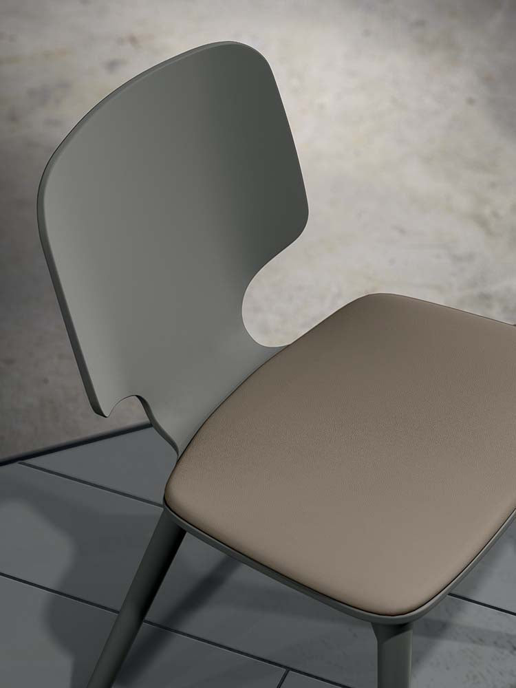 Quadrifoglio Code wooden chair, upholstered seat, sled base in metal
