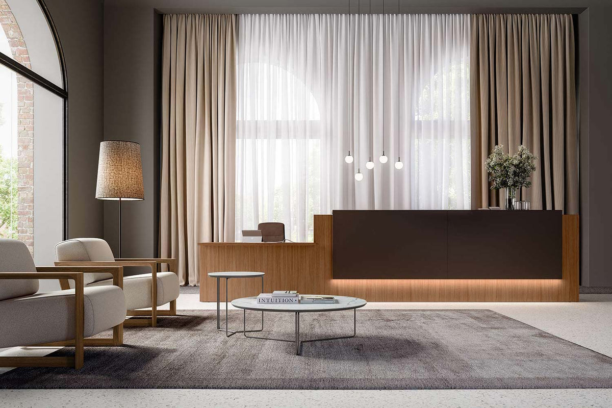 Quadrifoglio Z2 Straight 1-person desk with DDA LH low counter and melamine overlap panel