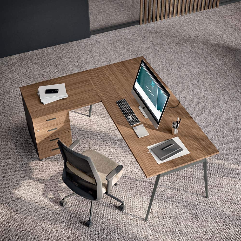Quadrifoglio X3 Two 80cm deep desks supported on a cable managed low credenza unit