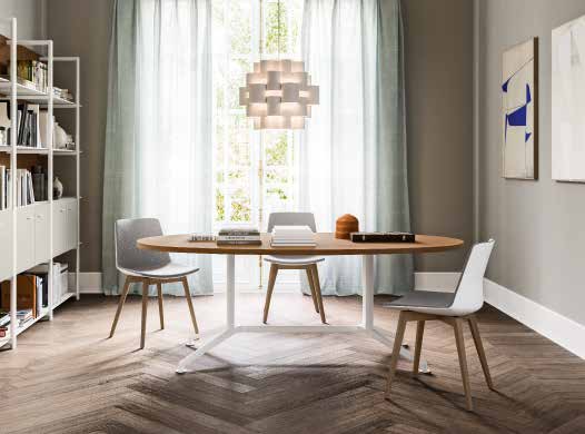 Quadrifoglio Two Table with oval melamine top — original manufacturer photograph; selected dimensions and finishes apply