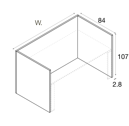 Zalf melamine desk screen — official manufacturer technical illustration