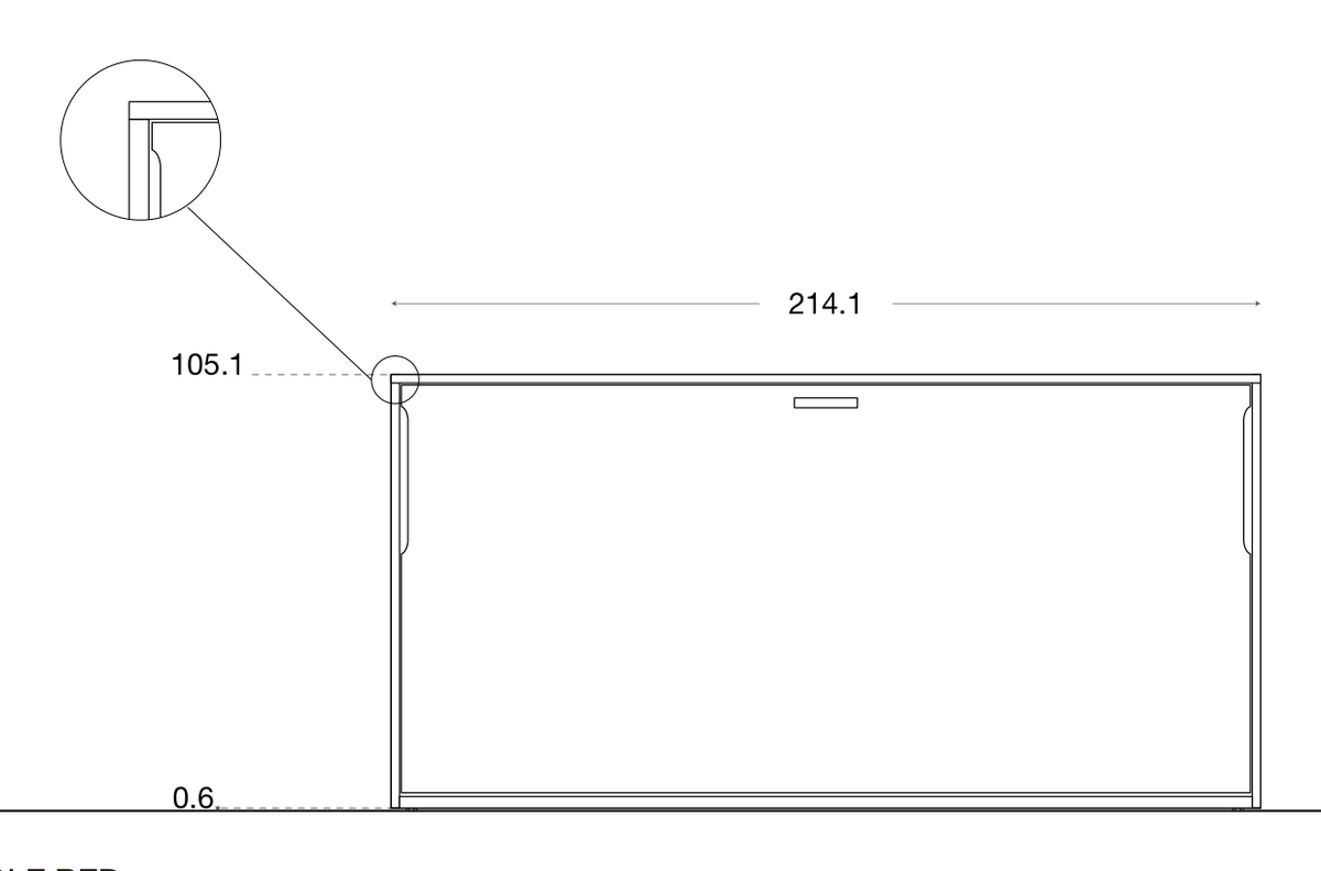 Zalf horizontal fold-away single bed — official manufacturer technical illustration