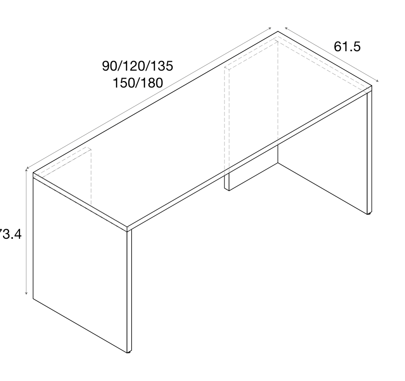 Zalf desk with L-shaped legs — official manufacturer technical illustration