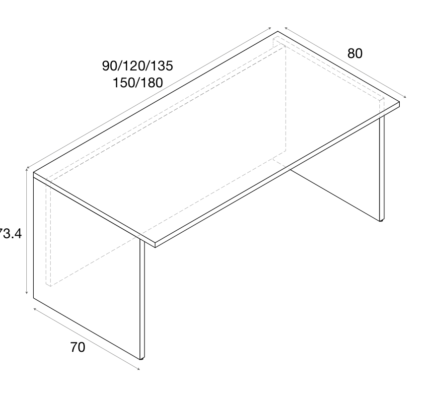 Zalf desk with modesty panel — official manufacturer technical illustration