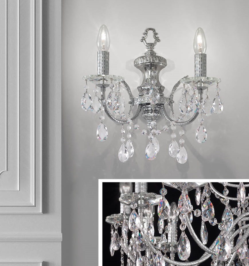 Arredoluce – Wall Sconces 2-light chrome brass and Asfour crystal – 708/A2