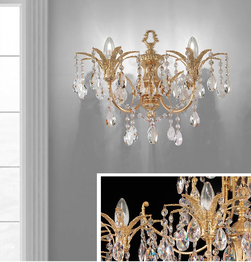 Arredoluce – Wall Sconces 2-light golden brass and Asfour crystal – 709/A2